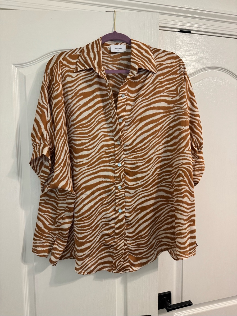 Adrienne Animal Print Oversized Button-Up Shirt in Brown and White Size XS
